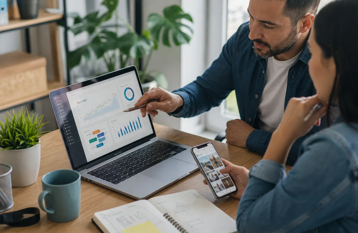 Emprendedor revisando métricas y herramientas digitales con asesoría de Tearmotec en Curicó